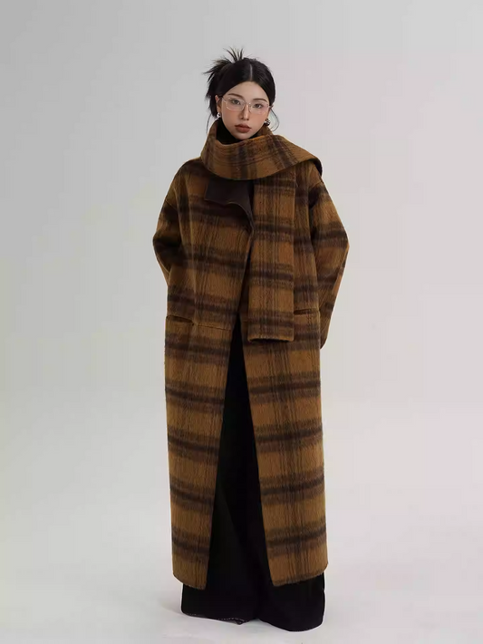 Áo Khoác Dạ Kẻ Cổ Khăn