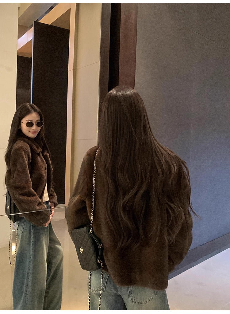 Áo Khoác Lông Cổ Gập