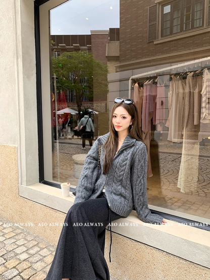 Áo Len Vặn Thừng Có Khoá Kéo
