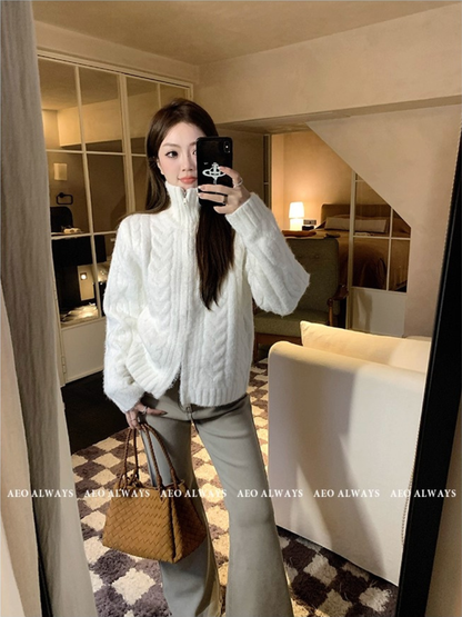 Áo Len Vặn Thừng Có Khoá Kéo