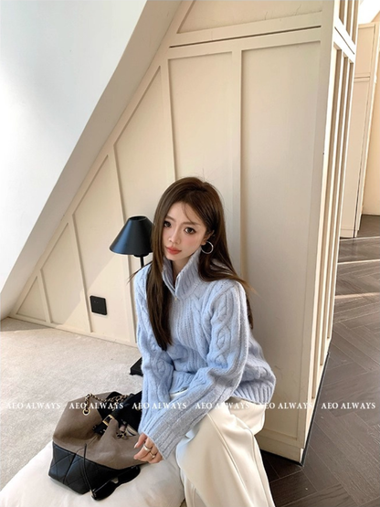 Áo Len Vặn Thừng Có Khoá Kéo