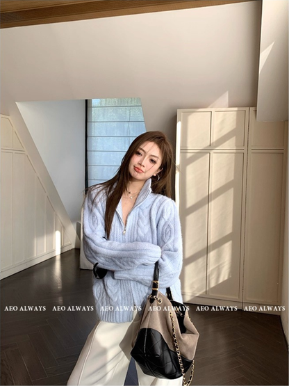 Áo Len Vặn Thừng Có Khoá Kéo