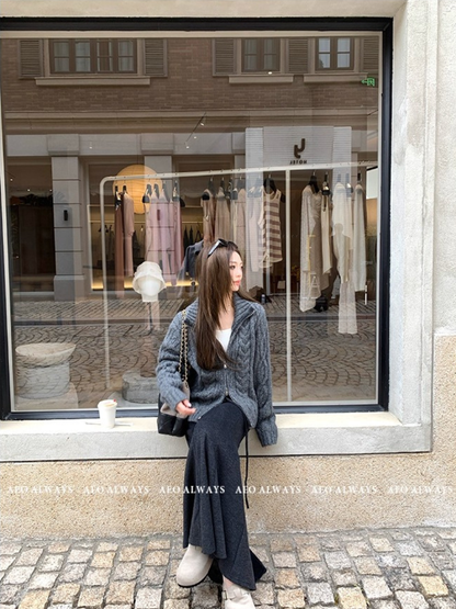 Áo Len Vặn Thừng Có Khoá Kéo