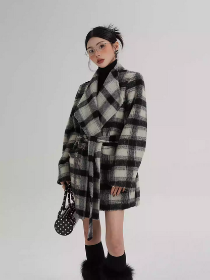Áo Khoác Dạ Kẻ Dáng Ngắn
