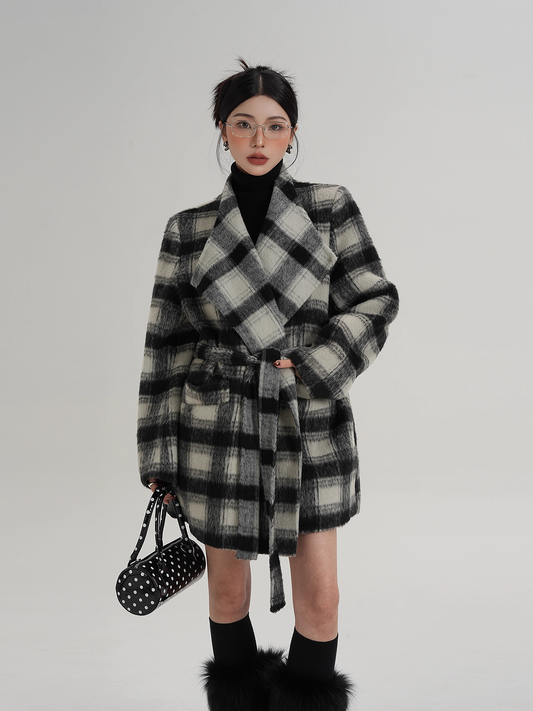 Áo Khoác Dạ Kẻ Dáng Ngắn