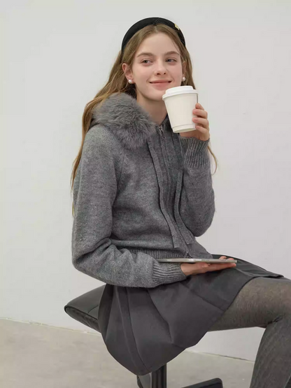 Áo Khoác Len Mũ Lông