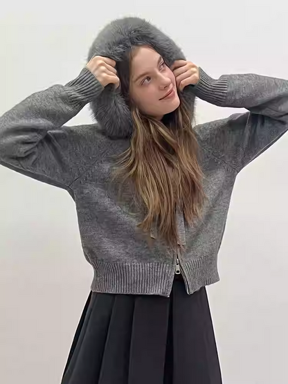 Áo Khoác Len Mũ Lông