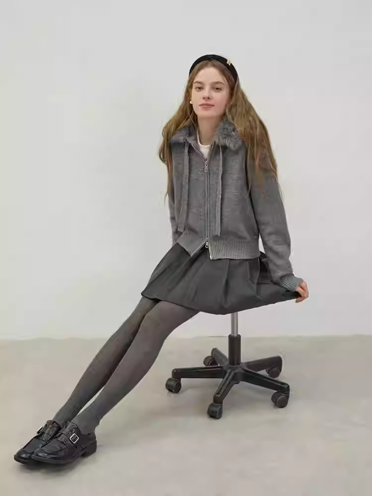 Áo Khoác Len Mũ Lông