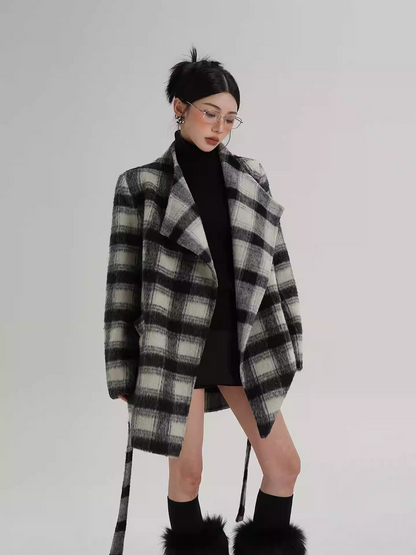 Áo Khoác Dạ Kẻ Dáng Ngắn